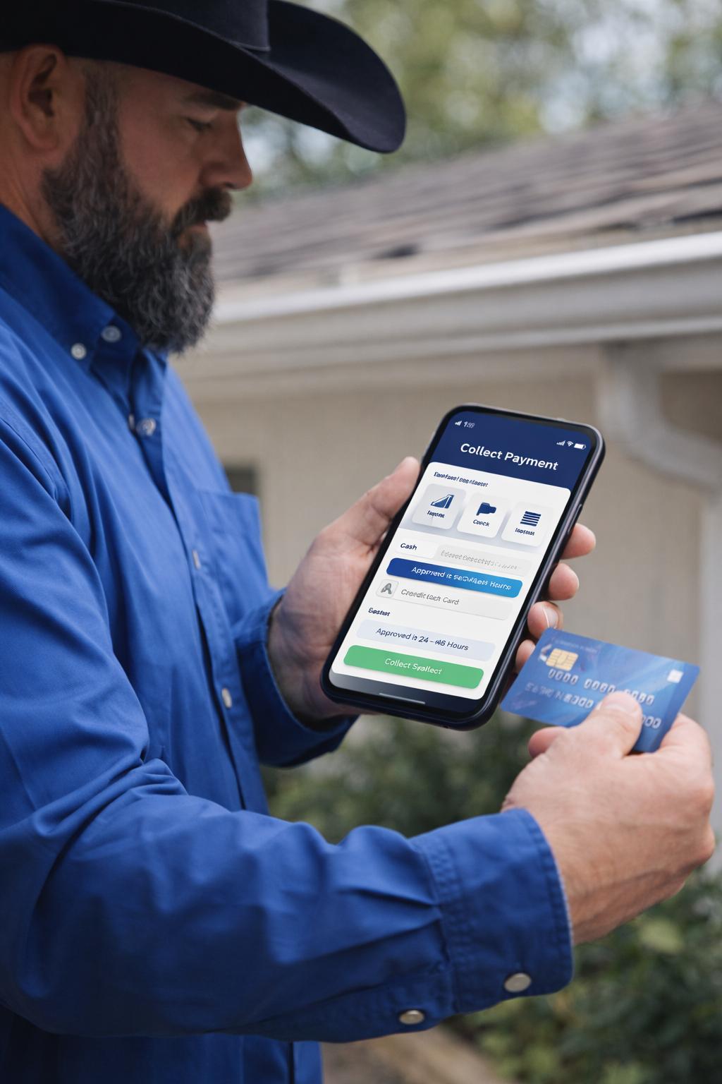 Gutter contractor using mobile payment processing inside GutterApp