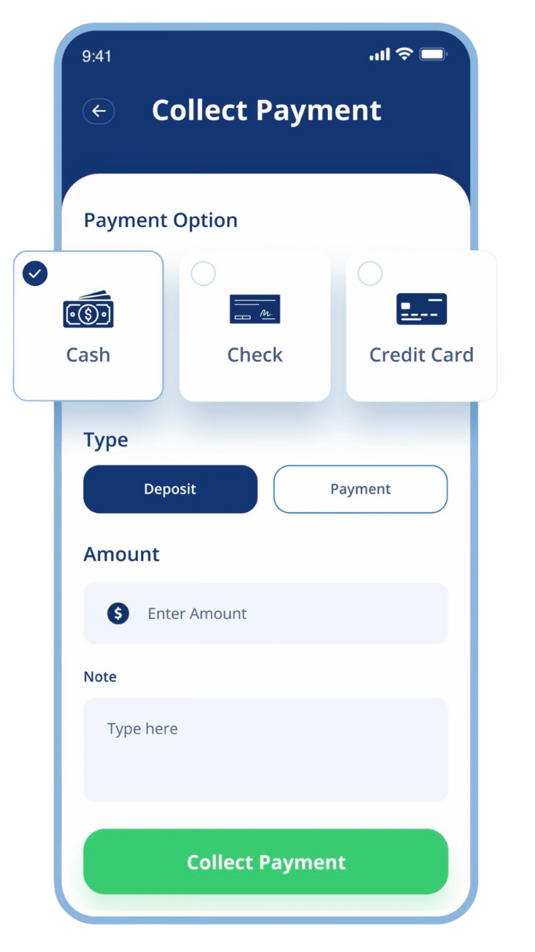 Collect deposits and payments inside GutterApp mobile app