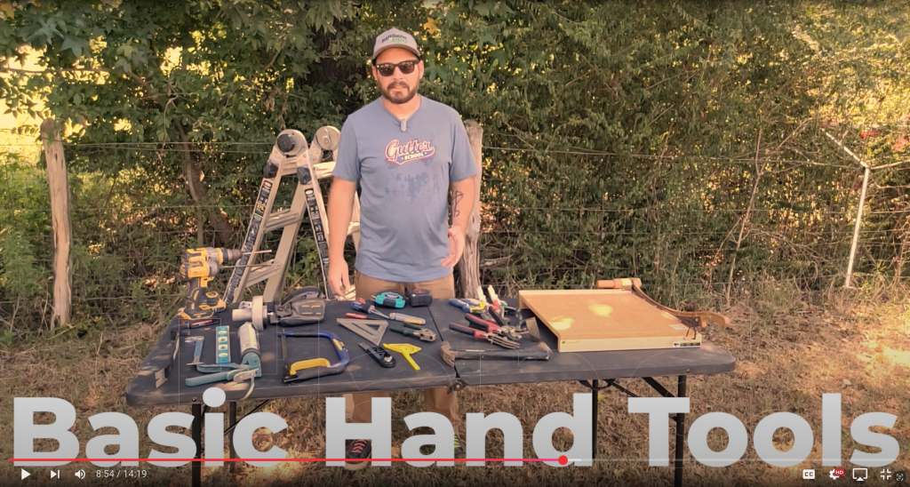 Gutter School training module for gutter contractors showing Basic Hand Tools lesson inside GutterApp