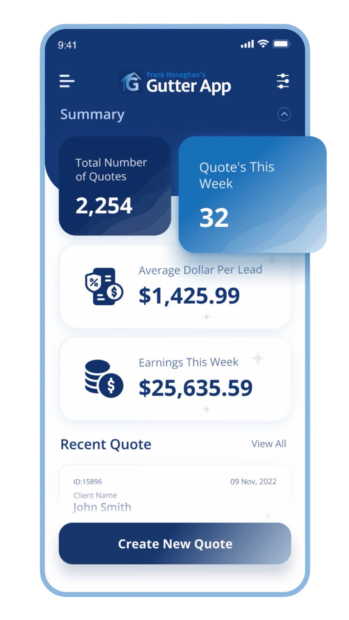 GutterApp Dashboard Overview - Quote Tracking and Revenue Summary